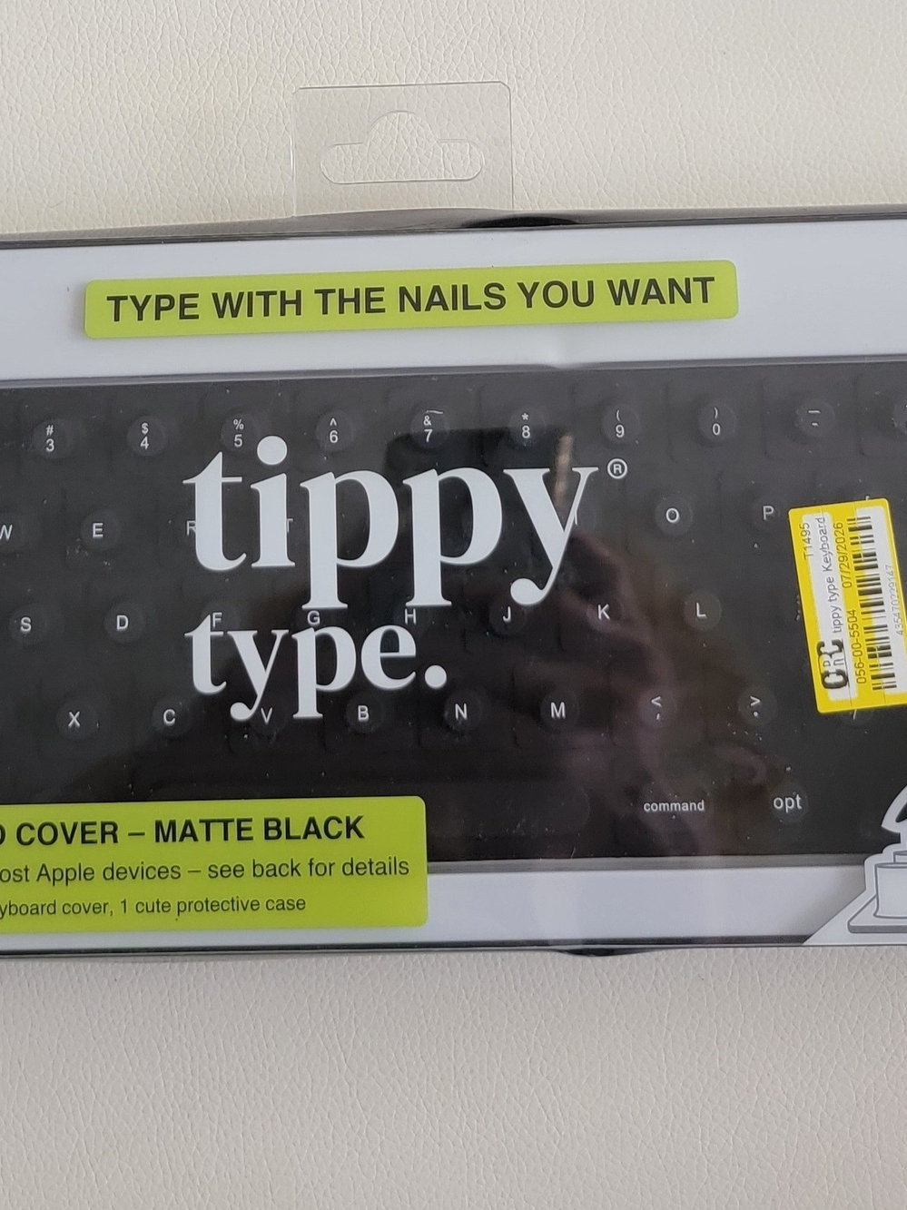 Tippy Type Long Nail Keyboard Cover for Apple Devices. Black w/Case